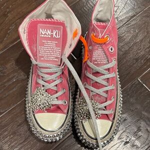 Free People Pink and Silver Studded Sneakers